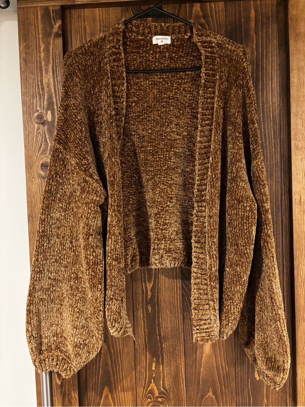 World Market Chenille Open Cardigan Sweater Balloon Sleeve